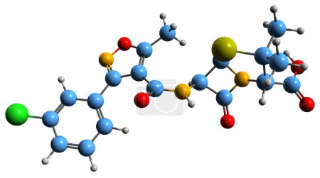 Foto de Imagen 3D de la fórmula esquelética de Cloxacilina - estructura química molecular del antibiótico aislado sobre fondo blanco - Imagen libre de derechos