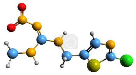 Foto de Imagen 3D de la fórmula esquelética de Clotianidina - estructura química molecular del insecticida neonicotinoide aislado sobre fondo blanco - Imagen libre de derechos