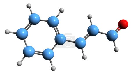 Téléchargez les photos : Image 3D de la formule squelettique du cinnamaldéhyde - structure chimique moléculaire de Cinnamal isolé sur fond blanc - en image libre de droit
