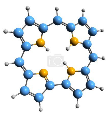 Téléchargez les photos : Image 3D de la formule squelettique Corrole - structure chimique moléculaire du tétrapyrrole aromatique isolé sur fond blanc - en image libre de droit