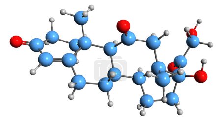 Foto de Imagen 3D de la fórmula esquelética de la cortisona - estructura química molecular de la hormona esteroide aislada sobre fondo blanco - Imagen libre de derechos