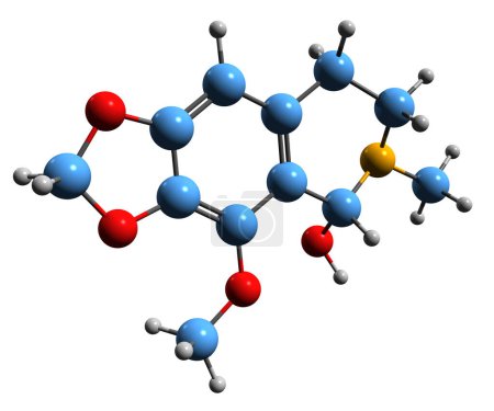 Foto de Imagen 3D de la fórmula esquelética de Cotarnine - estructura química molecular del remedio uterino aislado sobre fondo blanco - Imagen libre de derechos