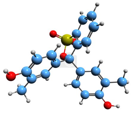 Foto de Imagen 3D de Cresol Fórmula esquelética roja - estructura química molecular de tinte de triarilmetano aislado sobre fondo blanco - Imagen libre de derechos