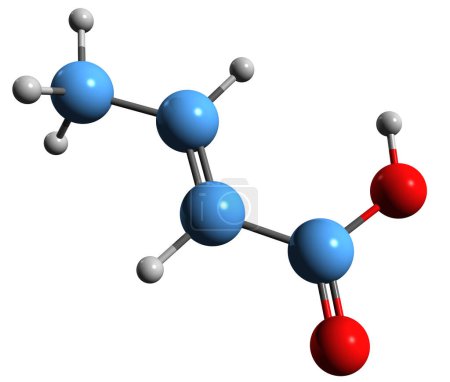 Téléchargez les photos : Image 3D de la formule squelettique de l'acide crotonique - structure chimique moléculaire de l'acide 3-méthylacrylique isolé sur fond blanc - en image libre de droit