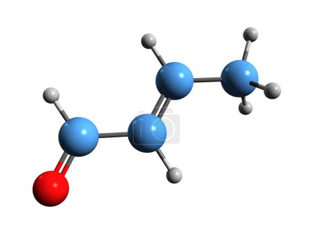 Foto de Imagen 3D de la fórmula esquelética de Crotonaldehído - estructura química molecular del aldehído de propileno aislado sobre fondo blanco - Imagen libre de derechos