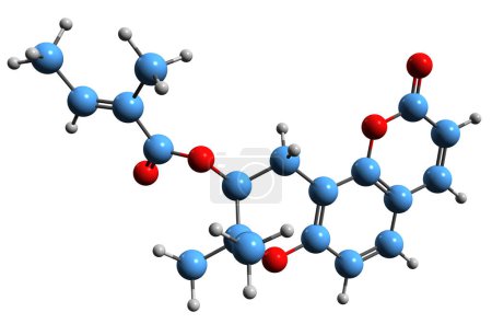 Foto de Imagen 3D de la fórmula esquelética xantohalina - estructura química molecular de cumarina aislada sobre fondo blanco - Imagen libre de derechos