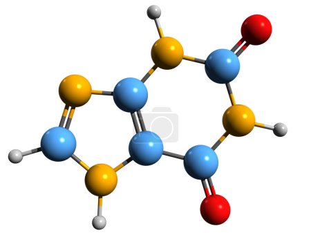 Téléchargez les photos : Image 3D de la formule squelettique de Xanthine - structure chimique moléculaire de Purinedione isolée sur fond blanc - en image libre de droit
