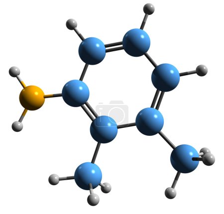 Téléchargez les photos : Image 3D de la formule squelettique de Xylidine - structure chimique moléculaire de la xylène amine isolée sur fond blanc - en image libre de droit
