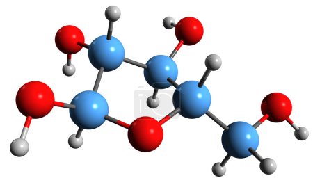 Foto de Imagen 3D de la fórmula esquelética de Xilosa: estructura química molecular del azúcar de madera aislado sobre fondo blanco - Imagen libre de derechos