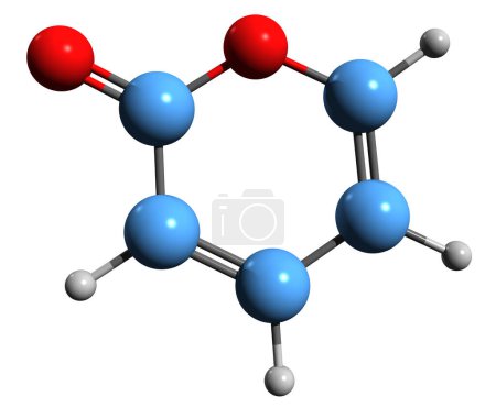 Photo for 3D image of 2-Pyrone skeletal formula - molecular chemical structure of Pyran-2-one isolated on white background - Royalty Free Image