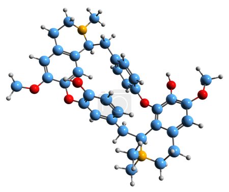 Foto de Imagen 3D de la fórmula esquelética de Curare - estructura química molecular del veneno de flecha alcaloide aislado sobre fondo blanco - Imagen libre de derechos