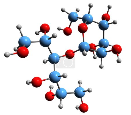 Téléchargez les photos : Image 3D de la formule squelettique de Lactitol - structure chimique moléculaire de l'alcool de sucre isolé sur fond blanc - en image libre de droit