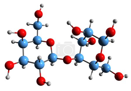 Téléchargez les photos : Image 3D de la formule squelettique Lactose - structure chimique moléculaire du disaccharide Sucre de lait isolé sur fond blanc - en image libre de droit