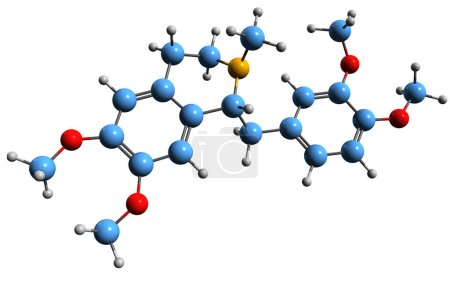 Foto de Imagen 3D de la fórmula esquelética de Laudanosina - estructura química molecular de N-metiltetrahidropapaverina aislada sobre fondo blanco - Imagen libre de derechos