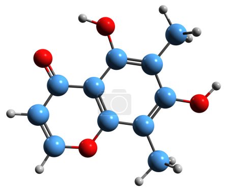 Foto de Imagen 3D de la fórmula esquelética de Leptorumol: estructura química molecular de la cromona aislada sobre fondo blanco - Imagen libre de derechos