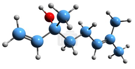 Foto de Imagen 3D de la fórmula esquelética de Linalool - estructura química molecular de allo-ocimenol aislado sobre fondo blanco - Imagen libre de derechos