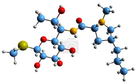 Foto de Imagen 3D de la fórmula esquelética de Lincomicina - estructura química molecular del antibiótico lincosamida aislado sobre fondo blanco - Imagen libre de derechos