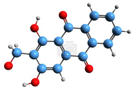 Photo for 3D image of Lucidin skeletal formula - molecular chemical structure of phytochemical Henine isolated on white background - Royalty Free Image