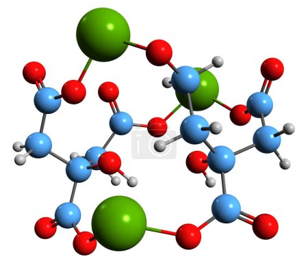Foto de Imagen 3D de la fórmula esquelética del citrato de magnesio - estructura química molecular del suplemento dietético aislado sobre fondo blanco - Imagen libre de derechos