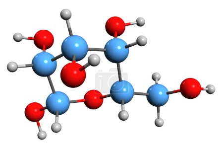  3D-Abbildung der Mannose-Skelettformel - molekulare chemische Struktur des Zuckermonomers auf weißem Hintergrund isoliert
