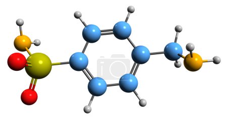 Téléchargez les photos : Image 3D de la formule squelettique de Mafenide - structure chimique moléculaire d'un médicament de type sulfonamide isolé sur fond blanc - en image libre de droit