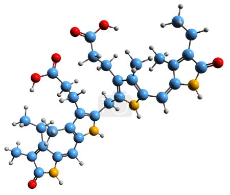 Téléchargez les photos : Image 3D de la formule squelettique mésobilirubine - structure chimique moléculaire du pigment de l'acide biliaire isolé sur fond blanc - en image libre de droit