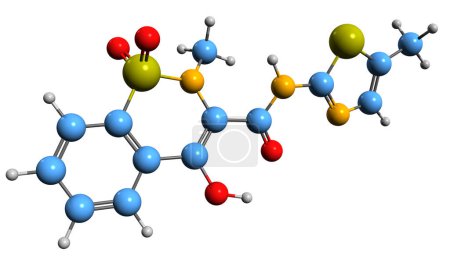 Foto de Imagen 3D de la fórmula esquelética de Meloxicam: estructura química molecular de la medicación antiinflamatoria no esteroidea aislada sobre fondo blanco - Imagen libre de derechos