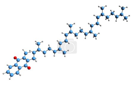 Téléchargez les photos : Image 3D de la formule squelettique de la ménaquinone - structure chimique moléculaire de la vitamine K2 isolée sur fond blanc - en image libre de droit
