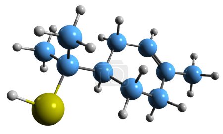 Foto de Imagen 3D de la fórmula esquelética de mententiol - estructura química molecular del aceite de pomelo fitoquímico aislado sobre fondo blanco - Imagen libre de derechos