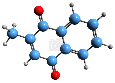 Téléchargez les photos : Image 3D de la formule squelettique Menadione - structure chimique moléculaire de la vitamine K3 isolée sur fond blanc - en image libre de droit