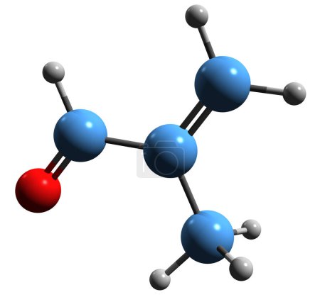 Foto de Imagen 3D de la fórmula esquelética metilpropenal - estructura química molecular del crotonaldehído aislada sobre fondo blanco - Imagen libre de derechos