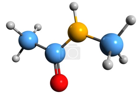 Téléchargez les photos : Image 3D de la formule squelettique N-méthylacétamide - structure chimique moléculaire de l'amide d'acide monocarboxylique isolé sur fond blanc - en image libre de droit