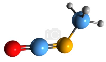 Téléchargez les photos : Image 3D de la formule squelettique de l'isocyanate de méthyle - structure chimique moléculaire de la méthylcarbylamine isolée sur fond blanc - en image libre de droit