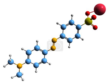 Foto de Imagen 3D de la fórmula esquelética de naranja metilo - estructura química molecular del indicador de pH aislado sobre fondo blanco - Imagen libre de derechos