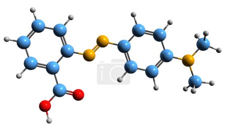 Téléchargez les photos : Image 3D de la formule squelettique rouge de méthyle - structure chimique moléculaire du colorant indicateur isolé sur fond blanc - en image libre de droit