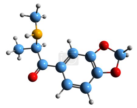 Foto de Imagen 3D de la fórmula esquelética de metilona - estructura química molecular del MDMC empático aislado sobre fondo blanco - Imagen libre de derechos