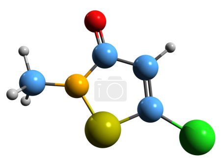 Foto de Imagen 3D de la fórmula esquelética de metilcloroisotiazolinona - estructura química molecular de la clorometilisotiazolona aislada sobre fondo blanco - Imagen libre de derechos