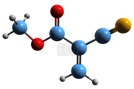 Téléchargez les photos : Image 3D de la formule squelettique du cyanoacrylate de méthyle - structure chimique moléculaire du 2-cyanoprop-2-énoate de méthyle isolé sur fond blanc - en image libre de droit