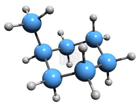 Téléchargez les photos : Image 3D de la formule squelettique du méthylcyclohexane - structure chimique moléculaire de l'hexahydrotoluène isolé sur fond blanc - en image libre de droit