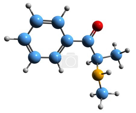 Photo for 3D image of Methcathinone skeletal formula - molecular chemical structure of  monoamine alkaloid ephedrone isolated on white background - Royalty Free Image