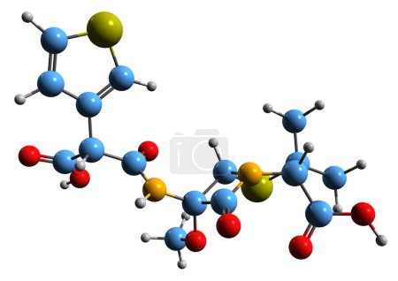 Foto de Imagen 3D de la fórmula esquelética de Temocilina - estructura química molecular de la penicilina resistente a la beta-lactamasa aislada sobre fondo blanco - Imagen libre de derechos