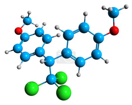 Téléchargez les photos : Image 3D de la formule squelettique du méthoxychlore - structure chimique moléculaire du diméthoxy-DDT isolé sur fond blanc - en image libre de droit