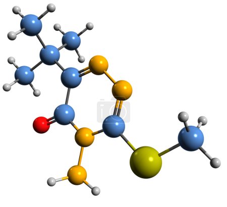 Foto de Imagen 3D de la fórmula esquelética de Metribuzin - estructura química molecular del herbicida aislado sobre fondo blanco - Imagen libre de derechos