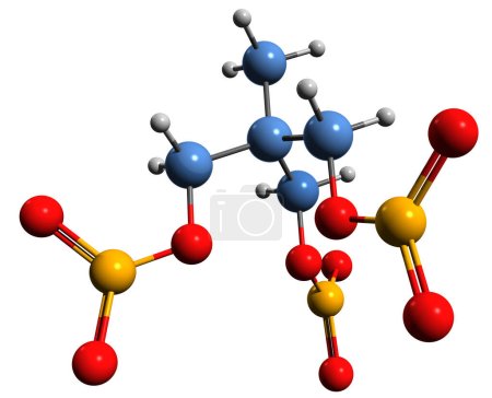 Téléchargez les photos : Image 3D de la formule squelettique du trinitrate de triméthyloléthane - structure chimique moléculaire du TMETN isolé sur fond blanc - en image libre de droit