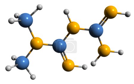 Foto de Imagen 3D de la fórmula esquelética de Metformina: estructura química molecular de la medicación de primera línea para la diabetes aislada sobre fondo blanco - Imagen libre de derechos