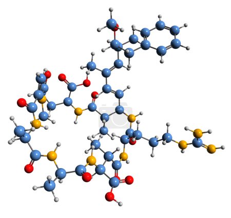 Téléchargez les photos : Image 3D de la formule squelettique de Microcystin AR - structure chimique moléculaire de la toxine cyanoginosine AR isolée sur fond blanc - en image libre de droit