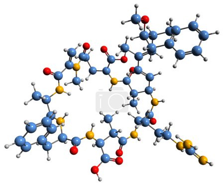 Téléchargez les photos : Image 3D de la formule squelettique de Microcystin FR - structure chimique moléculaire de la toxine cyanoginosine FR isolée sur fond blanc - en image libre de droit
