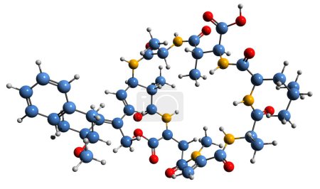Téléchargez les photos : Image 3D de la formule squelettique de Microcystin LA - structure chimique moléculaire de la toxine cyanoginosine LA isolée sur fond blanc - en image libre de droit