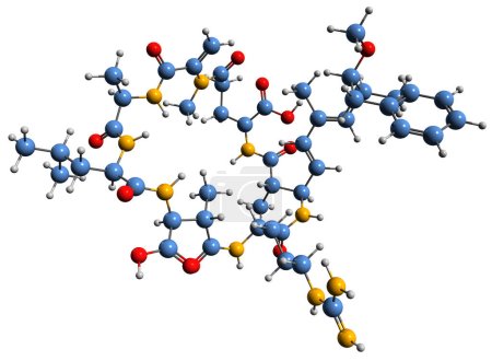 Téléchargez les photos : Image 3D de la formule squelettique de Microcystin LR - structure chimique moléculaire de la toxine cyanoginosine LR isolée sur fond blanc - en image libre de droit