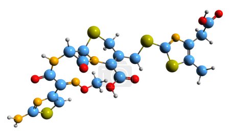 Téléchargez les photos : Image 3D de la formule squelettique Cefodizime - structure chimique moléculaire de l'antibiotique céphalosporine isolé sur fond blanc - en image libre de droit